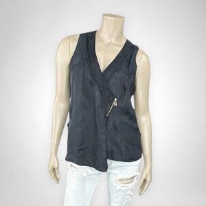 BUFFALO DAVID BITTON Large Black Sleeveless Top Vest‎ Zipper Detail & Red Lining